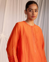 EMBROIDERED TUNIC TROUSER SET- RUST ORANGE