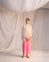 EMBROIDERED TUNIC TROUSER SET-CHAMPAGNE/PINK