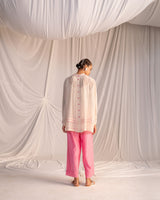 EMBROIDERED TUNIC TROUSER SET-CHAMPAGNE/PINK