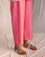 EMBROIDERED TUNIC TROUSER SET-CHAMPAGNE/PINK