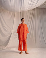EMBROIDERED TUNIC TROUSER SET- RUST ORANGE