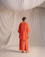 EMBROIDERED TUNIC TROUSER SET- RUST ORANGE
