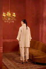 EMBROIDERED TUNIC TROUSER SET- PEARL