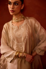 EMBROIDERED TUNIC TROUSER SET- OAT PEARL