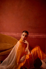 HAND EMBROIDERED DUPATTA- APRICOT PEARL OMBRE