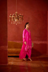 EMBROIDERED TUNIC TROUSER SET- HOT PINK