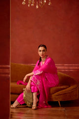 HAND EMBROIDERED DUPATTA- HOT PINK