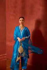 EMBROIDERED TUNIC TROUSER SET- TURQ