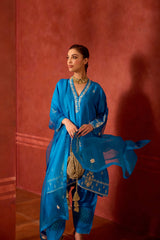EMBROIDERED TUNIC TROUSER SET- TURQ