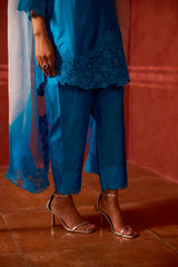 EMBROIDERED TUNIC TROUSER SET- TURQ