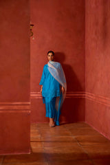 HAND EMBROIDERED DUPATTA- TURQ PEARL OMBRE