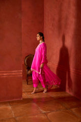 EMBROIDERED TUNIC TROUSER SET- HOT PINK