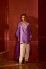 EMBROIDERED TUNIC TROUSER SET- LAVENDER/PEARL