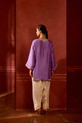 EMBROIDERED TUNIC TROUSER SET- LAVENDER/PEARL