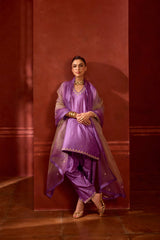 EMBROIDERED TUNIC TROUSER SET- LAVENDER