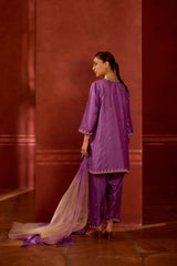 EMBROIDERED TUNIC TROUSER SET- LAVENDER