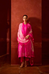 HAND EMBROIDERED DUPATTA- HOT PINK PEARL OMBRE