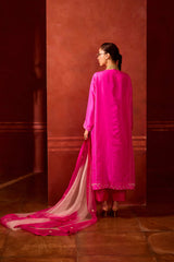 EMBROIDERED TUNIC TROUSER SET- HOT PINK