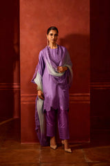 EMBROIDERED TUNIC TROUSER SET- LAVENDER
