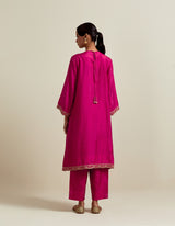 EMBROIDERED TUNIC TROUSER SET- FUSCHIA