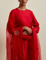 HAND EMBROIDERED DUPATTA- VERMILION