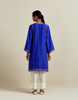 EMBROIDERED TUNIC TROUSER SET- COBALT BLUE/IVORY