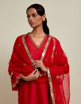 HAND EMBROIDERED DUPATTA- VERMILION