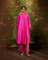 EMBROIDERED TUNIC TROUSER SET- HOT PINK