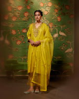 EMBROIDERED TUNIC TROUSER SET- MUSTARD