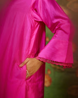 EMBROIDERED TUNIC TROUSER SET- HOT PINK