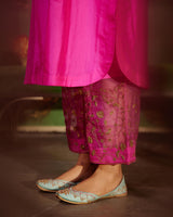 EMBROIDERED TUNIC TROUSER SET- HOT PINK