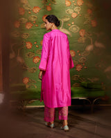 EMBROIDERED TUNIC TROUSER SET- HOT PINK