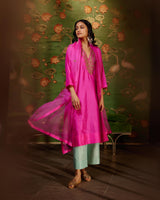 EMBROIDERED TUNIC TROUSER SET- HOT PINK