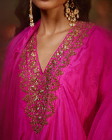 EMBROIDERED TUNIC TROUSER SET- HOT PINK