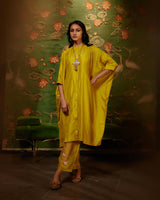 EMBROIDERED TUNIC TROUSER SET- MUSTARD