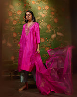 HAND EMBROIDERED DUPATTA- HOT PINK