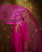HAND EMBROIDERED DUPATTA- HOT PINK