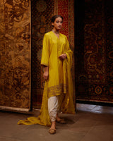 EMBROIDERED TUNIC TROUSER SET- MUSTARD