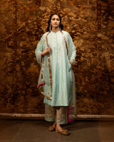 EMBROIDERED TUNIC TROUSER SET- AQUA