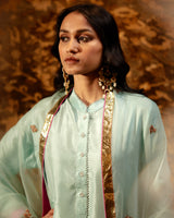 EMBROIDERED TUNIC TROUSER SET- AQUA