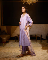EMBROIDERED TUNIC TROUSER SET- LILAC