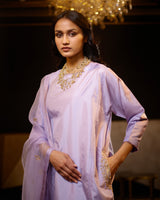 EMBROIDERED TUNIC TROUSER SET- LILAC