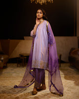 EMBROIDERED TUNIC TROUSER SET- LILAC