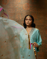 HAND EMBROIDERED DUPATTA- AQUA