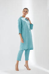 Drop-shoulder, Button-up Tunic with Pants
