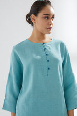 Drop-shoulder, Button-up Tunic with Pants