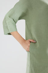 Drop-shoulder, Button-up Tunic With Pants