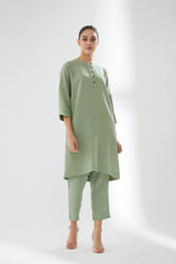 Drop-shoulder, Button-up Tunic with Pants
