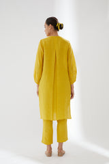 Button-up Balloon Sleeve Tunic With Pants