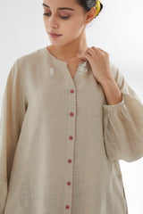 Button-up Balloon Sleeve Tunic With Pants